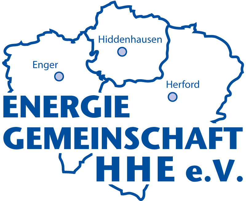Umriss von Herford , Enger und Hiddenhausen mit dem Schriftzug Energiegemeinschaft HHE e.V..